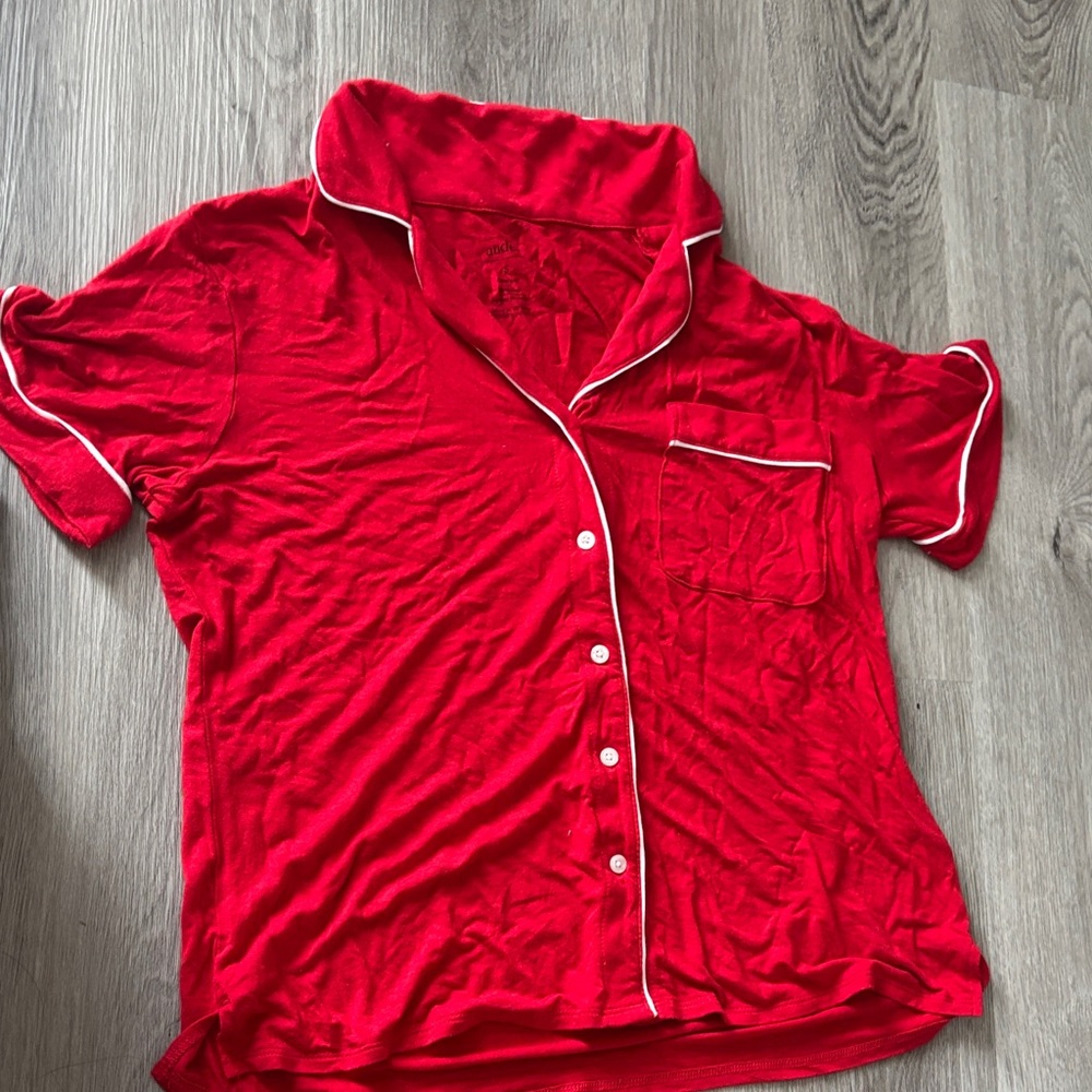Red and White Classic Pajama Top with Piping